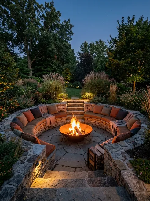 Sunken fire pit lounge