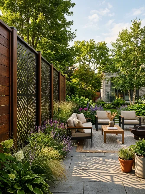 Tall ornamental fences with decorative cutouts