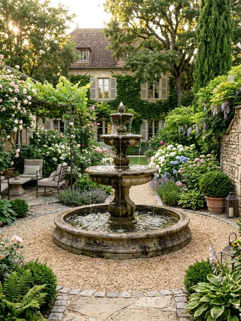 Tiered stone fountain