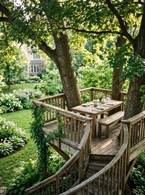 Treehouse style dining platform