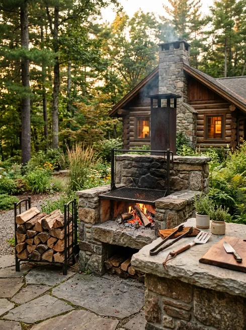 Try a rustic wood fired grill setup