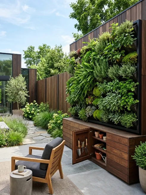 Try a vertical garden wall with hidden storage