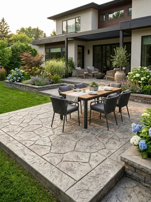 Use concrete with a stamped finish