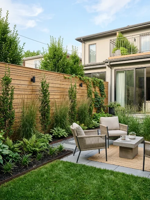Use tall, narrow plants along fences