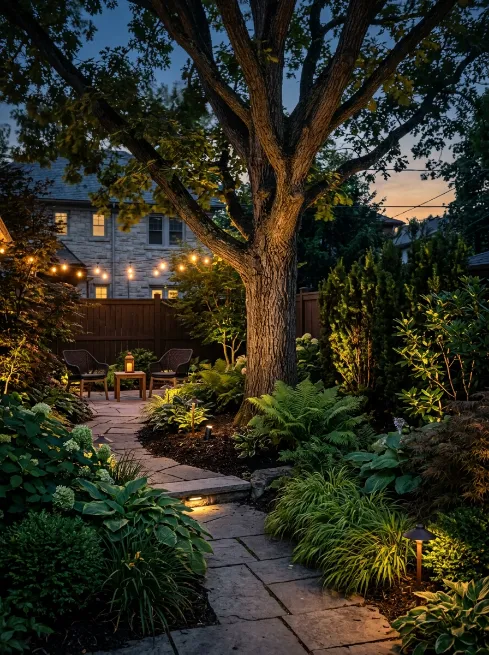 Use uplighting on trees and shrubs
