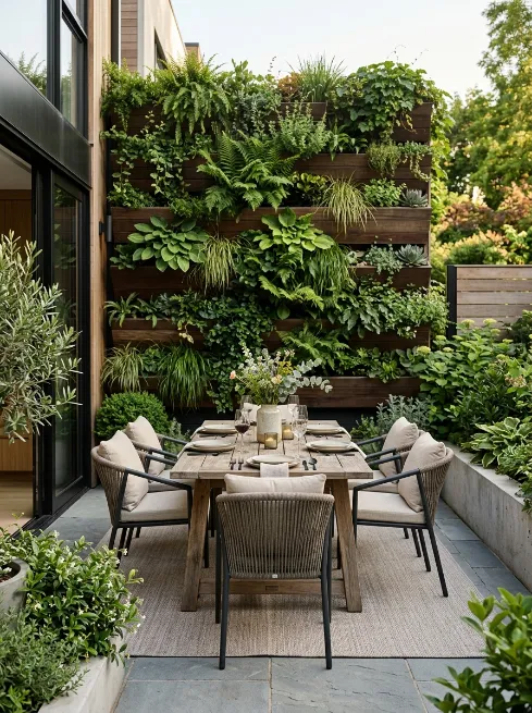 Vertical garden backdrop dining area