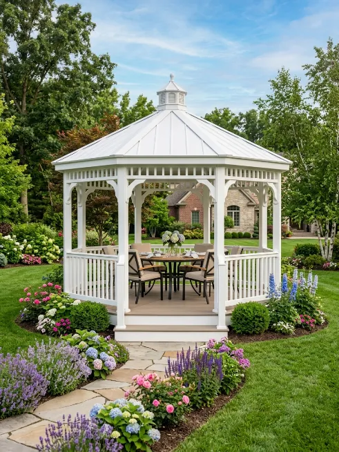 Vinyl gazebo for low maintenance
