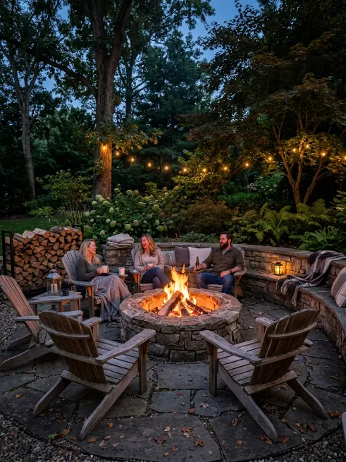 Wood burning fire pit with surround seating