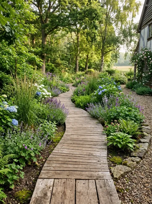 Wood plank walkway