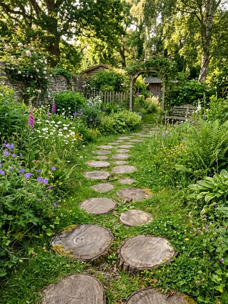 Wood round stepping stones