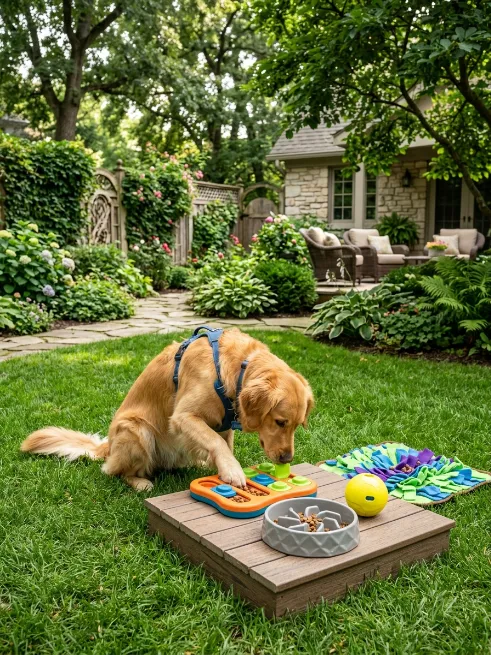 A puzzle feeder station