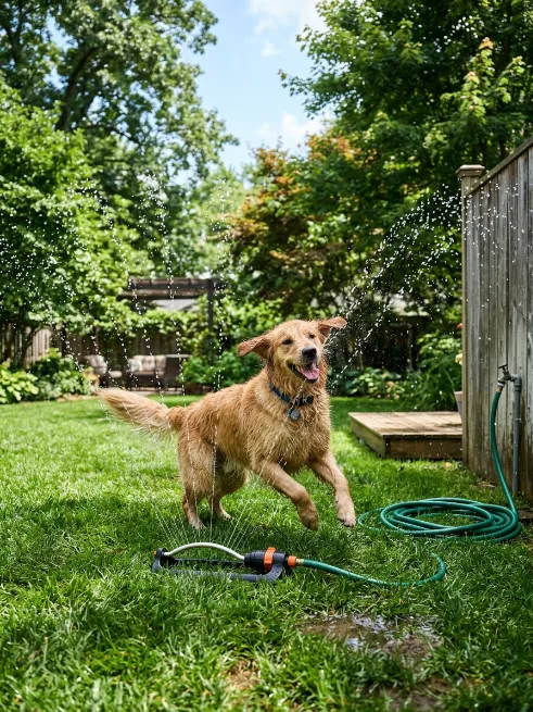 A sprinkler play area
