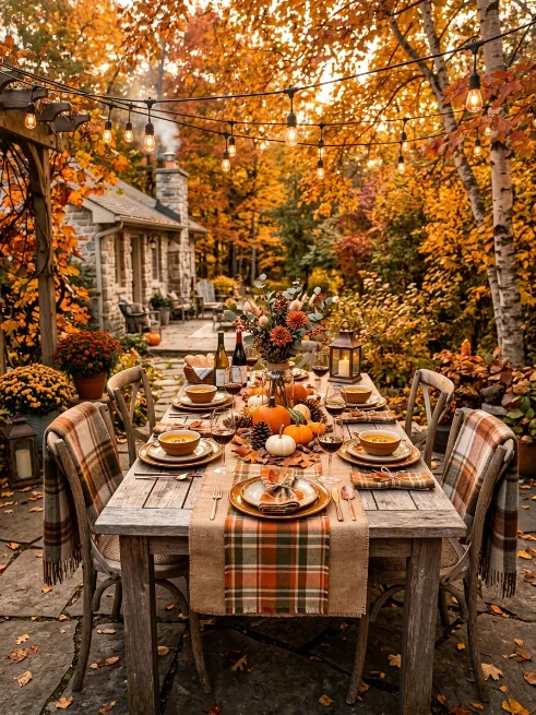 Autumn table runner for outdoor dining