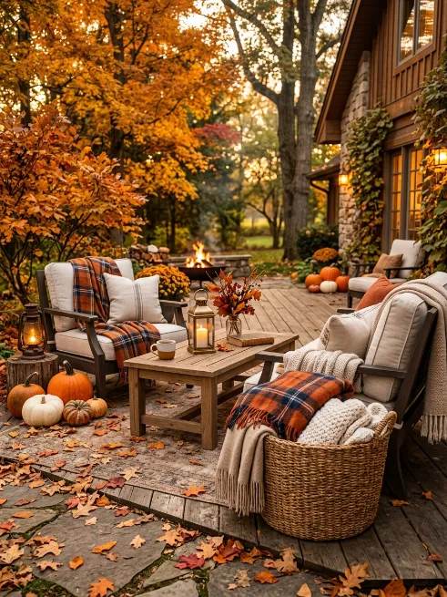 Blanket basket near seating