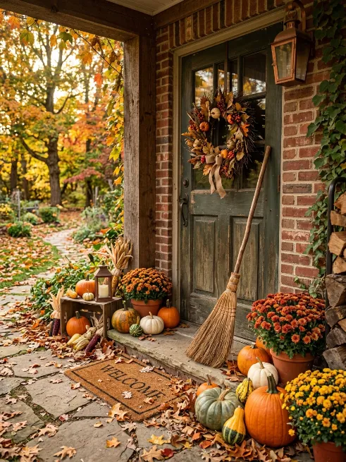 Cinnamon broom by the door
