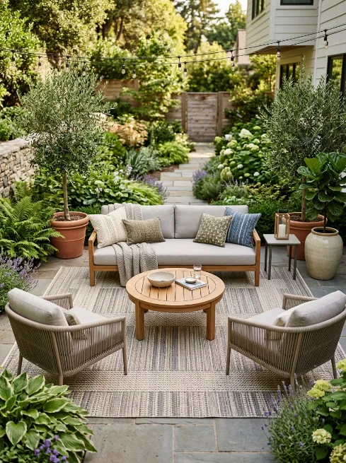 Create an outdoor rug zone
