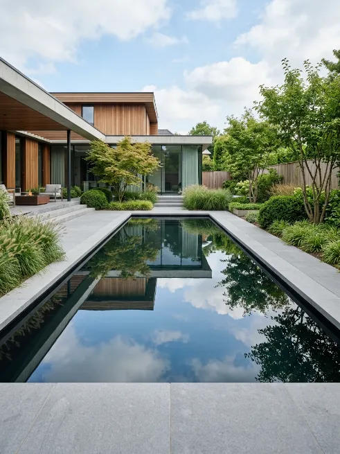 Formal rectangular reflecting pond