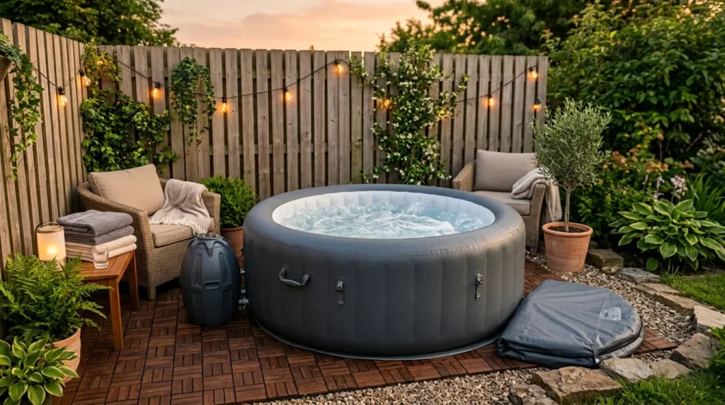 Inflatable hot tub setup
