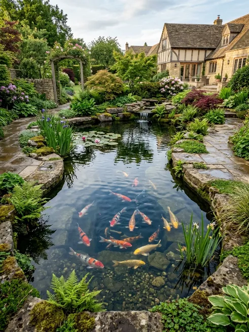 Koi pond with a deep center
