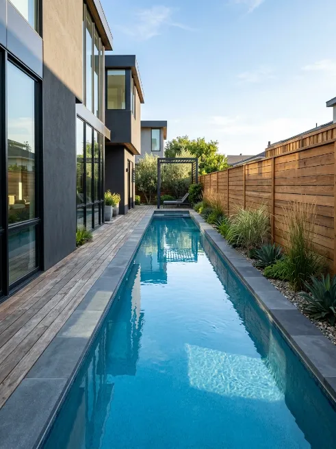 Lap pool along a fence