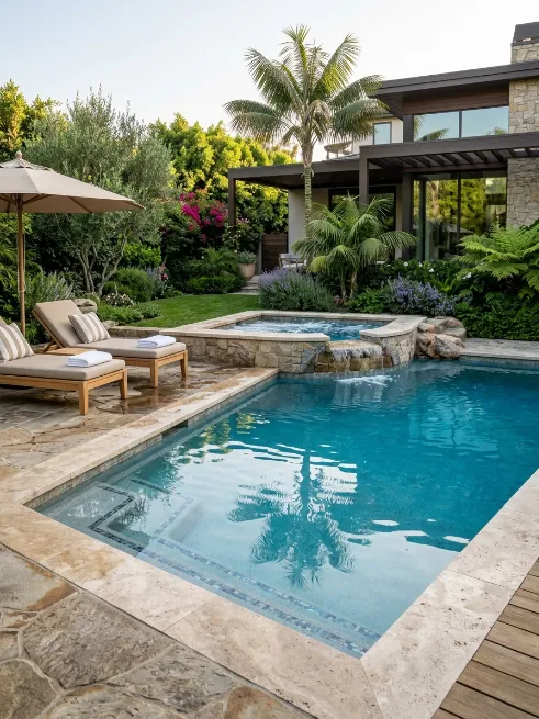Pool with a built in spa