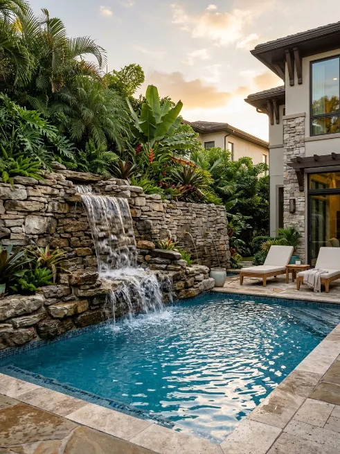 Pool with a custom water feature