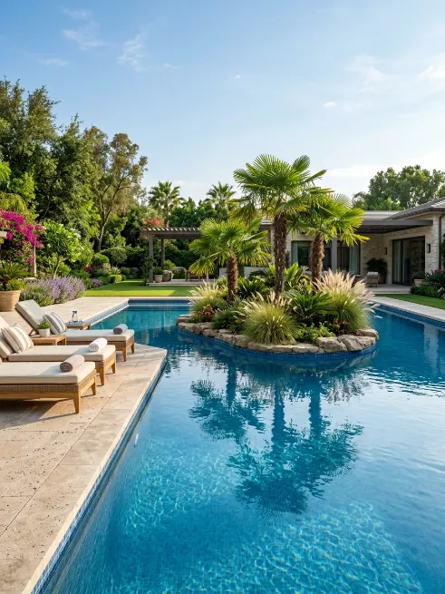 Pool with an island in the middle
