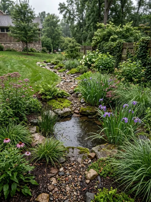 Rain garden pond that handles runoff