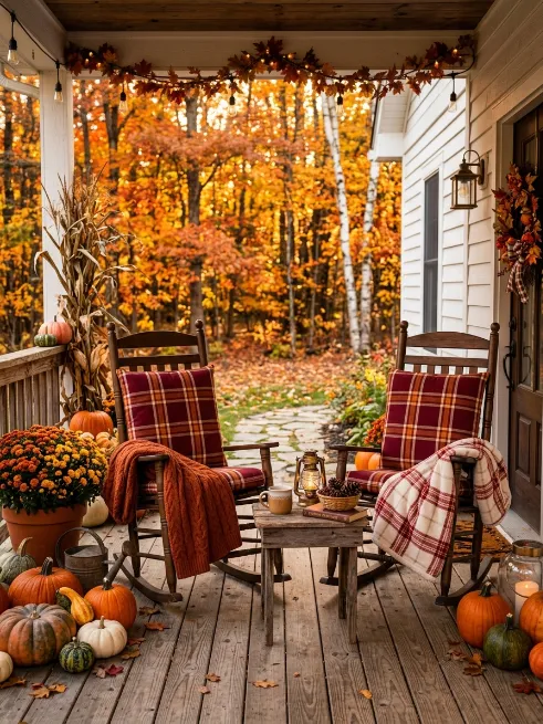 Rocking chairs with plaid cushions