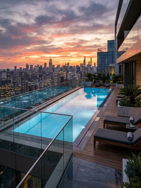 Rooftop or elevated deck pool