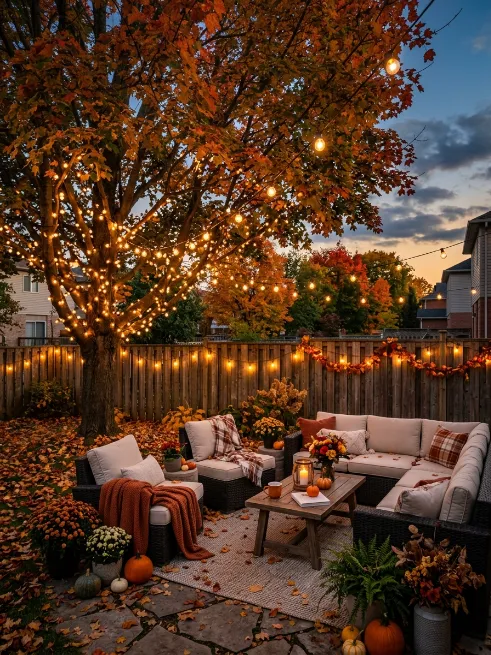 String lights draped through trees