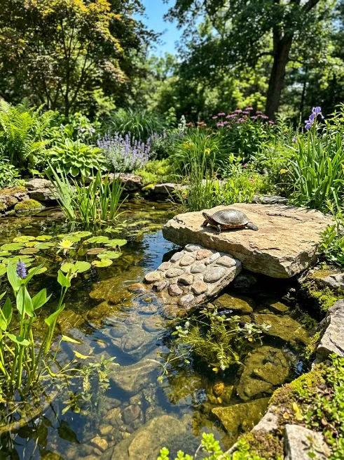 Turtle pond with a basking area