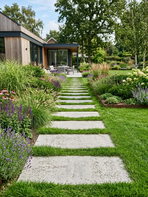 Use concrete pavers with grass joints