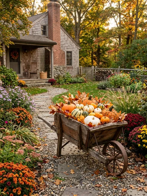 Wheelbarrow filled with gourds