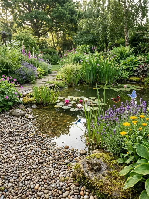 Wildlife pond for frogs, birds, and butterflies